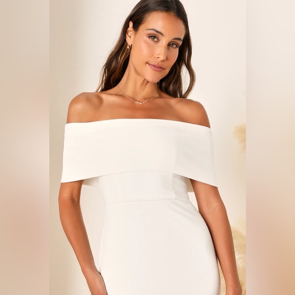 Lulus - Exceptional Romance White Off-the-Shoulder Mermaid Maxi Dress (L/XS) - Picture 2 of 5